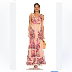 HEMANT & NANDITA• Leah Floral V-Neck Maxi Dress - Pink and Cream